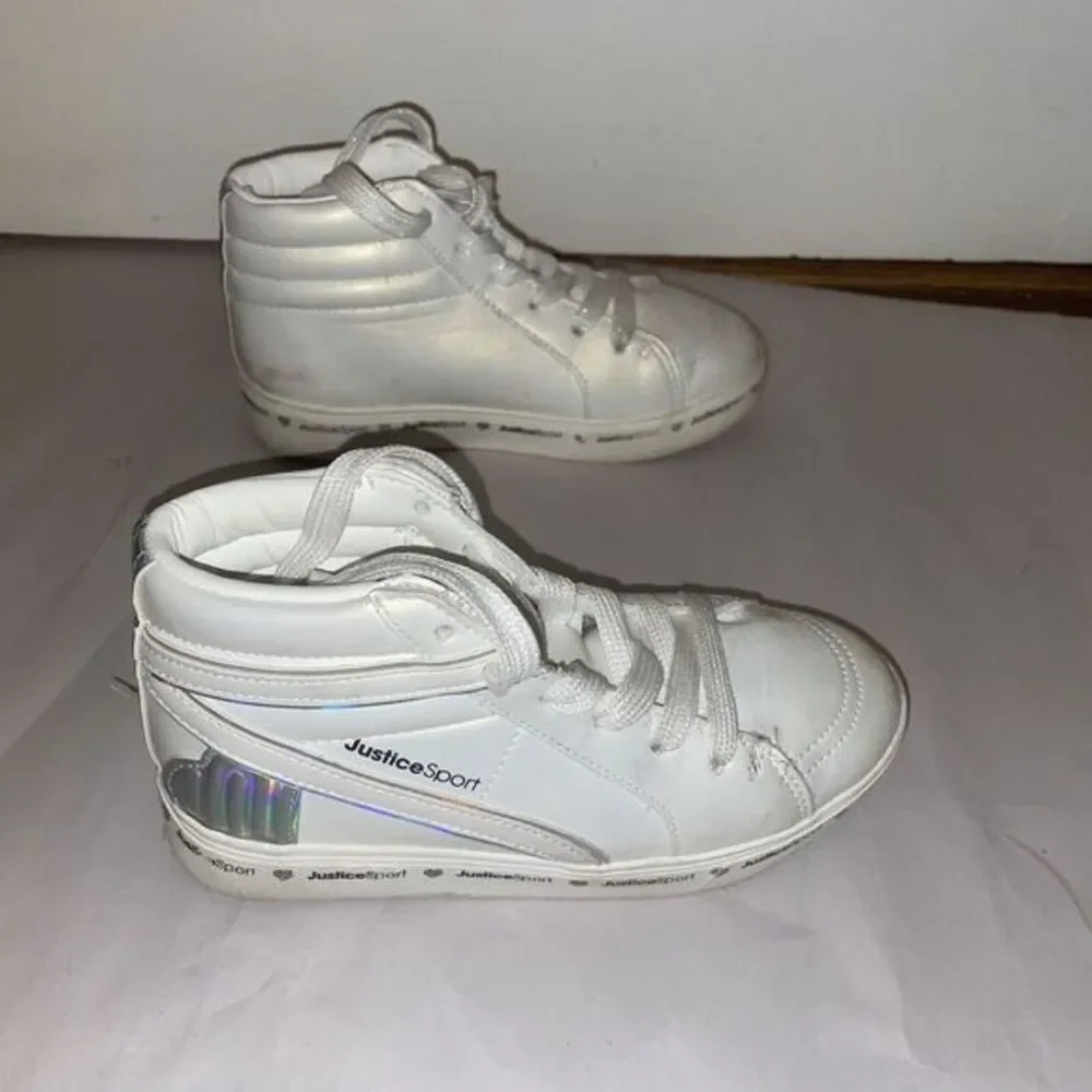 Justice Sport White High Top Sneakers‎ White/Reflective Silver Size 13